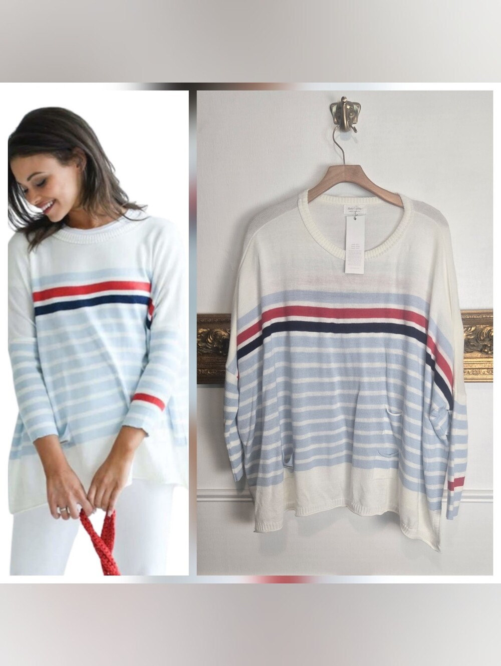 NWT Mersea Catalina Striped Sweater Doleman Oversized Lagenlook L XL